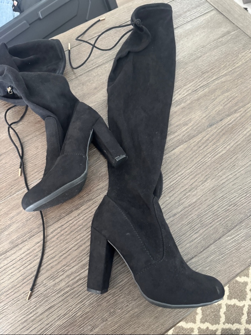 BAMBOO Black Over-the-Knee Chunky Heel Boots